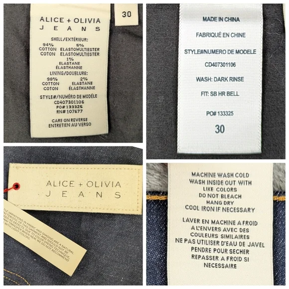 Alice + Olivia SB High Rise Bell Jean Dark Rinse NWT $330 Size 30 J1739 - Picture 9 of 9